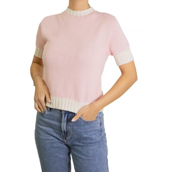 Maglioncino in cotone bicolore manica corta 